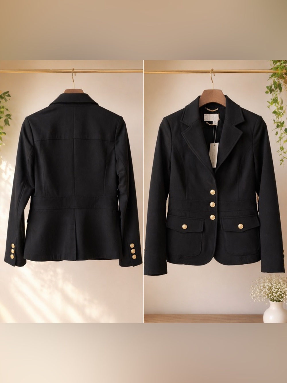 Joie Black Blazer with Gold Buttons